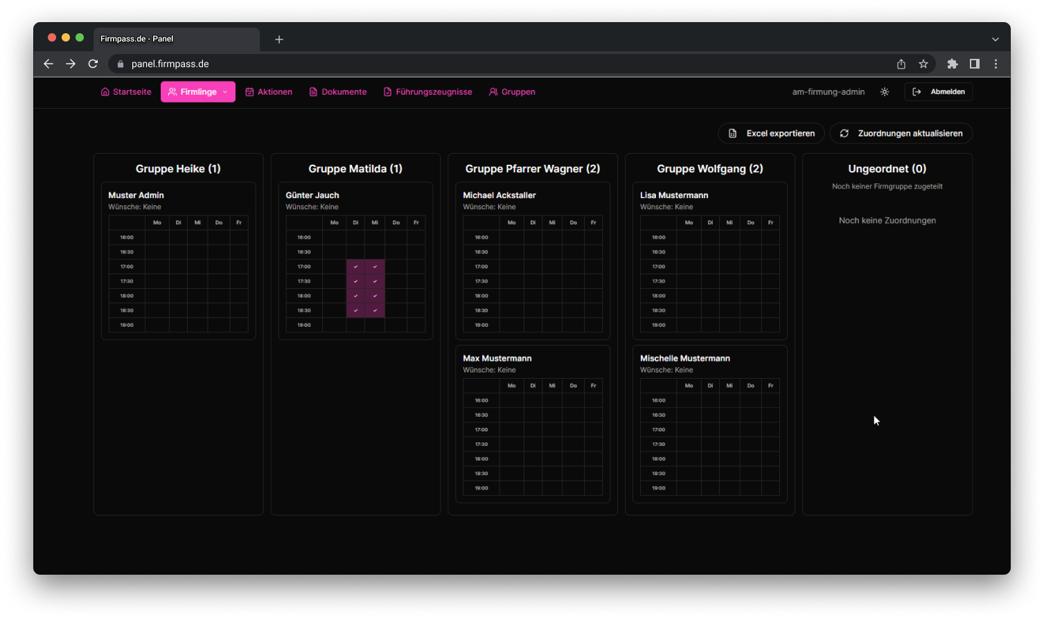 Screenshot: Gruppen-Board Einteilung